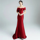 One-Word Shoulder Fishtail Toasted Female Thin Meat Bride Wedding Engagement Thanks To The Banquet High-End Feeld Noodle Dress HZ0517