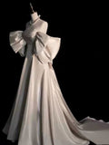 White-Word Shoulder Wedding Dress 2026 Korean Elegant Bow Greet The Bride's Shalin Small Tail HZ0517