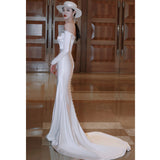 One-Word Shoulder-Sand-Socket French Light Wedding Dress Simple White Thin Fish Tail Long Sleeve 2025 New Banquet Dress HZ0517