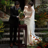 French Brao-Smeared Light Wedding Bride Simple Mori Retro-Screative Yarn Fishtail Welcome Small Dress Summer HZ0517