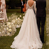 Sexy Perspective Wedding Dress Long Sleeve Embroidery Deep V Ponp Wedding Bridal Wedding Bridal Wedding Bridal Wedding Studio HZ0517