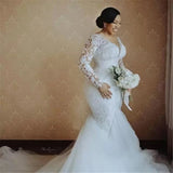 Bride Wedding Dress 2026 New V-Neck Lace Long-Sleeved Dress Fishtail Wedding Dress White Dinner Party HZ0517
