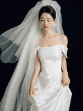 French Word Shoulder Light Wedding Dress Bride Simple Yarn Temperament White Fishtail Dress Dress High Sense HZ0517