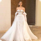 Wedding Wedding Dress 2025 New One-Word Shoulder Wedding Dress Lace Lace Tail Wedding Dress HZ0517