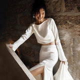 French Long-Sleeved Light Wedding Dress Hepburn Style Temperament Slim Fish Tail Showing Thin Back Simple Welcome Tailed Simplicity HZ0517