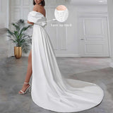 Women's Wedding Dress With A Word-Word Sleeveless Banquet Party Detachable Tail Dress HZ0517