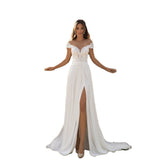 Simple Light Wedding Dress 2026 New Slim Shoulder Fork Bride Drag Tail Out Of The Yarn Shot Thin HZ0517