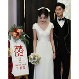 French At Large Princess Light Wedding Dress Go Out Light Luxury Niche Set Of Noodles Hanging Neck Simple License Dress Small HZ0517