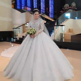 Long-Sleeved Wedding Dress 2026 New Lace Water Drill Big Tail Wedding Dress New Elegant Wedding Dress HZ0517