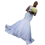 2026 African Mermaid Bride Wedding Master Yarn Lace Dress Long Tailed Ceremony Hosting Dress HZ0517