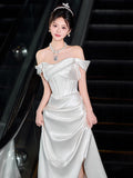 French-Style Fasci Bridal Bridal Niche High Sense Light Words Shoulder Yarn Fishtail White Engagement Dress HZ0517