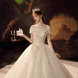 One-Word Shoulder Tail French Main Light Wedding Dress 2026 New Bridal Small Temperament Sen System Super Fairy Dream Simple HZ0517