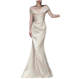 West Queen's Wedding Dress Temperament Design Sense Of Niche Wedding Yarn Shoulder French Densing Hepburn Style Dress Dress HZ0517