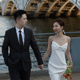 White Sling Light Wedding Dress Yarn Travel Shot 2025 Simple New Niche Bride Slimming Dress HZ0517