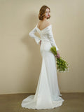 One-Word Shoulder Long Sleeves And Two Elegant Fishtails And Bridal Wedding Lawn Tour HZ0517