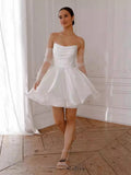 White One-Word Shoulder Evening Dress New French Unkempt Dress Short Dress Birthday Party Dress High Sense HZ0517