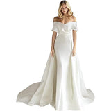 French-Style Densted-Faced Light Wedding Dress 2026 New Word Shoulder Long Tail Temperament Simple Heben Style Main Wedding Dress Woman HZ0517