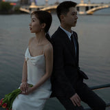 White Sling Light Wedding Dress Yarn Travel Shot 2025 Simple New Niche Bride Slimming Dress HZ0517