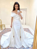 French-Style Densted-Faced Light Wedding Dress 2026 New Word Shoulder Long Tail Temperament Simple Heben Style Main Wedding Dress Woman HZ0517