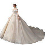 Main Wedding Dress 2026 New Temperament Sensian Dream European-Style Shoulder-Tailed Star Bride Wedding Dress HZ0517