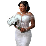 Mermaid Wedding Dress African Luxury White Beaded Lace Full-Sleeve Vintage Elegant Bride Dress Dress 2026 HZ0517