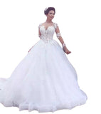 Deep V Collar Sleeve Long Main Wedding Dress Horn Horn Yarn Bride Wedding Large Size Main Wedding Dress HZ0517