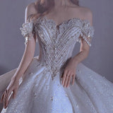 French Word Shoulder Starry Sky Wedding Dress Woman 2026 New Bridal Small Yarn Heavy Industry Luxury Court Style HZ0517