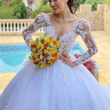 White Princess Ball Dress Wedding Dress 2026 Lace Duffet Long Sleeve Wedding Dress Size Bridal Dress HZ0517