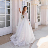 2026 New Simple Lace V-Neck Thin A Threous Tug-Tail Wedding Dress Wedding Dress Wedding Dress Fairy Gas HZ0517