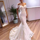 Fishtail Wedding Dress 2026 New Bride Wedding Word Shoulder-Back Lace Showing Thin Simple Tail Court Style HZ0517