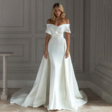 French-Style Densted-Faced Light Wedding Dress 2026 New Word Shoulder Long Tail Temperament Simple Heben Style Main Wedding Dress Woman HZ0517