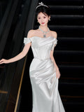 French-Style Fasci Bridal Bridal Niche High Sense Light Words Shoulder Yarn Fishtail White Engagement Dress HZ0517