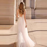V-Neck Wedding Dress With Thin Bare Back Light Wedding Dress Sling Long Wedding Dress Skirt HZ0517