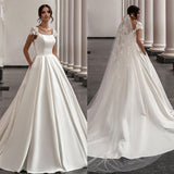 2026Wish New Simple Dingy Dress A-Word Drag-Tailed Sticker Wedding Dress Direct Sales HZ0517