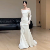 Light Wedding Dress Shoulder 2026 New Brides Lint White Fishtail Long-Sleeved Engagement Dress Dress HZ0517