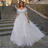 New Women's Wedding Dress Sexy One-Word Shoulder Lace Dress Wedding Dress Plus Code Wedding Dress HZ0517