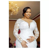 Bride Wedding Dress 2026 New V-Neck Lace Long-Sleeved Dress Fishtail Wedding Dress White Dinner Party HZ0517