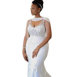White Lace Temperament Wedding Dress Luxury Mid-Rise Fishtail White Long Sexy Evening Dress HZ0517