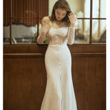 One-Word Shoulder Light Wedding Dress 2026 New Thin Fish Tail Bridal Temperament Host Banquet Small Tail Dress Female Spring HZ0517