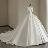 French-Style Densate Wedding Dress 2026 New Bridal Main Wedding Dress Simple Middle Sleeve Deep V-Neck Wedding Dress Direct Sales HZ0517
