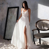 Wedding Dress 2026 New V-Neck High Fork Chiffon Lace Flowering Fine Shoulder Strap Dress HZ0517