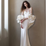French Travel Shot Wedding Dress Flowers Bridal Simple Fishtail Dinner High-End White Vertewn Dress Woman HZ0517