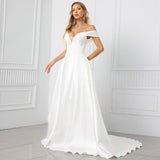 One-Word Shoulder Wedding Dress 2026 New Bridal Small French Retro Vertiny Tugtail Simple Travel Wedding Dress HZ0517