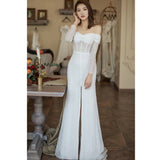One-Word Shoulder Light Wedding Dress 2026 New Thin Fish Tail Bridal Temperament Host Banquet Small Tail Dress Female Spring HZ0517
