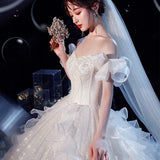 Temperament Main Wedding Dress Mori 2026 New Bride Big Tail Super Fairy Starry Sky Dreamy Wedding Dress HZ0517