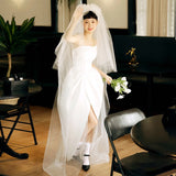 Vintage Light Wedding Dress High-End Design Sense French Hepburn Style Yarn Simple Vertebry Temperament Brat White Dress HZ0517
