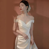 One-Word Shoulder Light Wedding Dress Bride Simple Denying French Style High-Sensing Temperament Wedding Welcome Dress Linen HZ0517