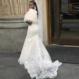 Lace Fishtail Wedding Dress 2026 New Braping Out Light Yarn Temperament To Shoot Outdoor Lawn Wedding Tail Dress HZ0517