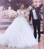 Deep V Collar Sleeve Long Main Wedding Dress Horn Horn Yarn Bride Wedding Large Size Main Wedding Dress HZ0517