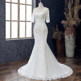 2026 New Fishtail Wedding Dress Bridal Screen Retro Round Neck Simple Tail Slimming Skinny Wedding Dress HZ0517